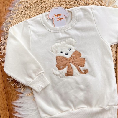  Conj. Casaco de Moletom Cachorrinho com Laço e Calça Legging - Off White